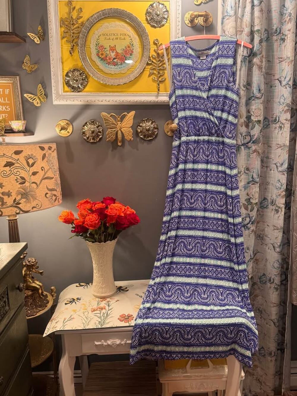 Vineyard Vines Blue & Mint Paisley Maxi Dress – Size XS